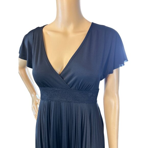 Vintage Forever 21 Womens V-Neck Pleated Dress with Lace Waist Medium Black - Picture 8 of 9